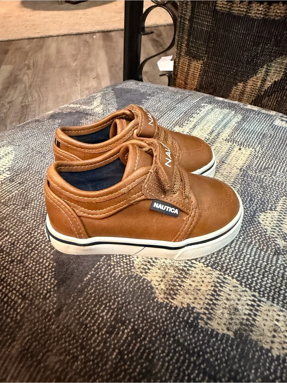 Nautica Kids Tan Brown Leather-Look Hook & Loop Sneakers